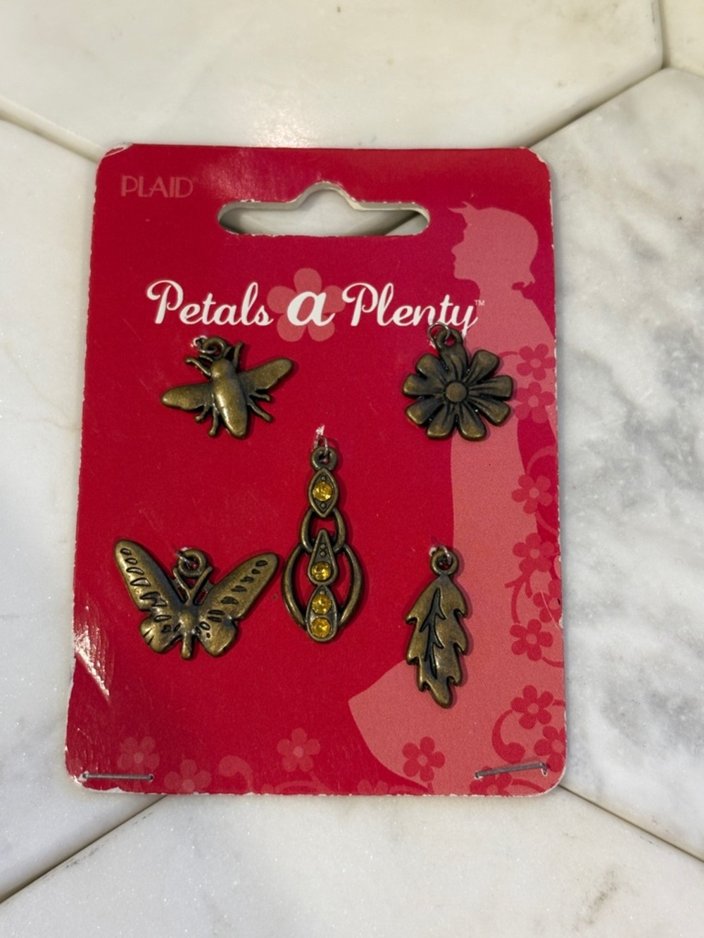 Bronze Floral & Insect Charm Set - Red Card